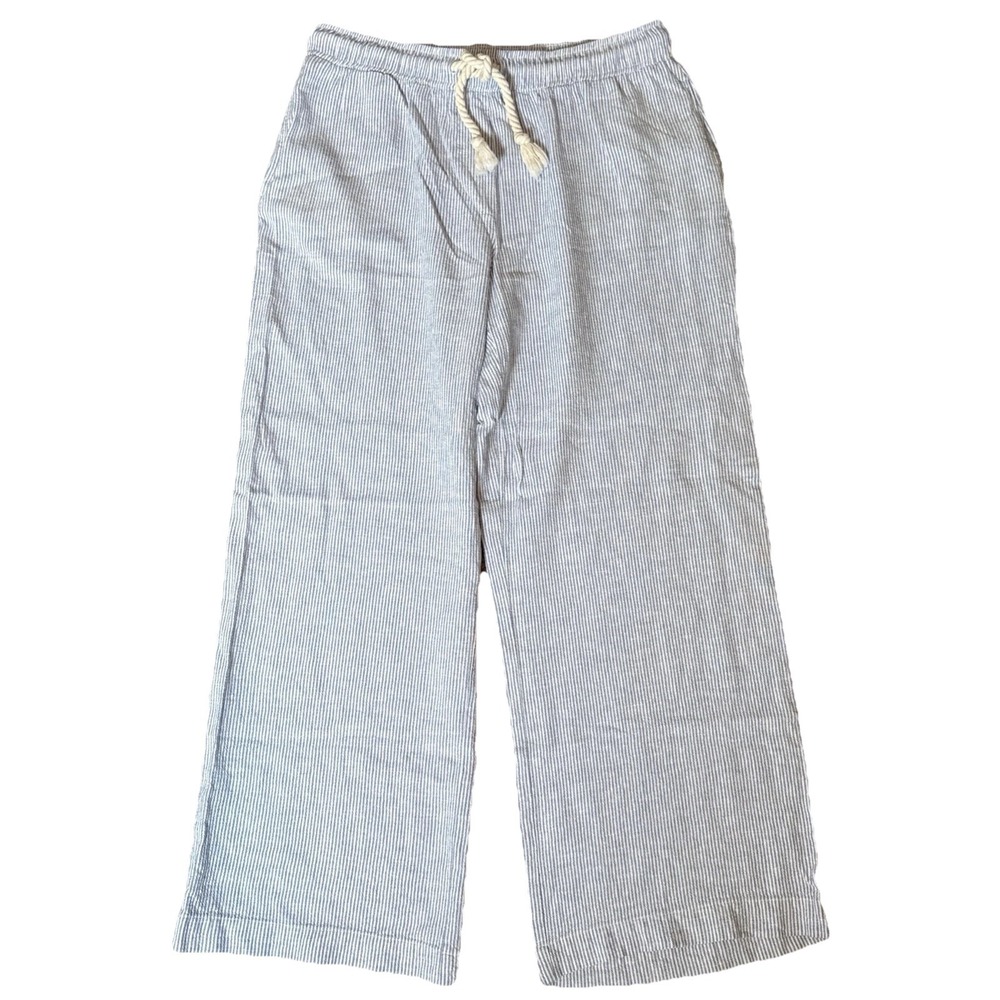 House of Harlow 1960 Women's L Blue White Striped Linen Blend Wide Leg Pants
